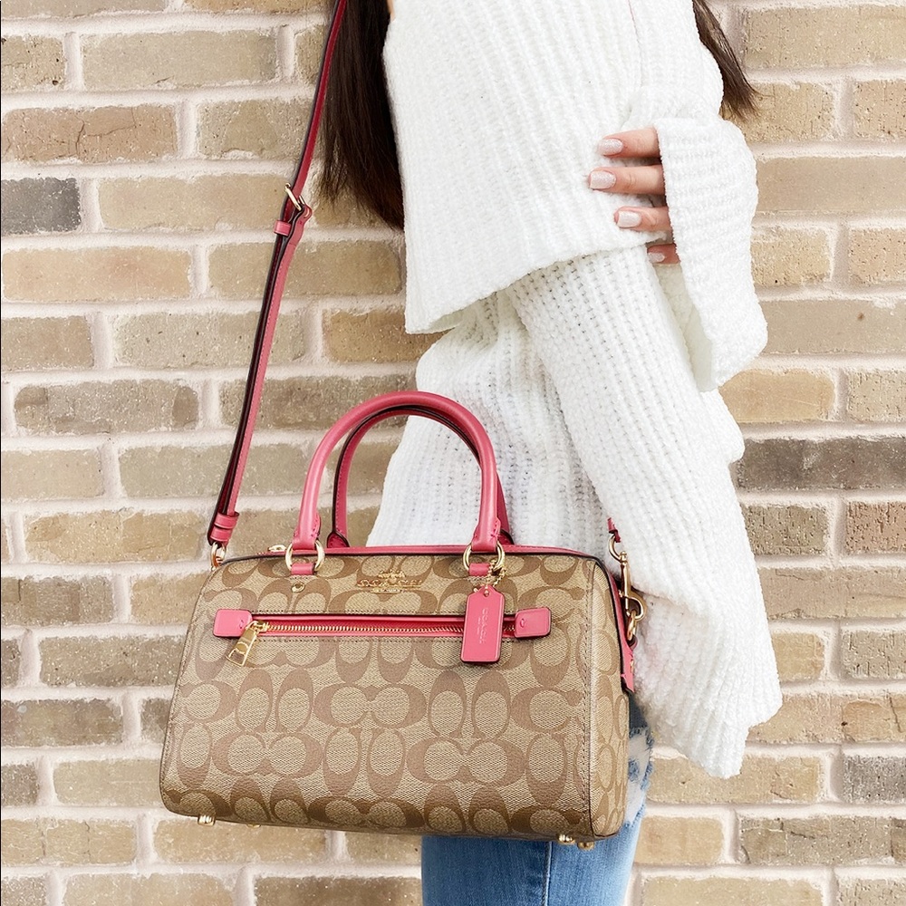 Coach Khaki Signature satchel crossbody pink - Picture 1 of 5